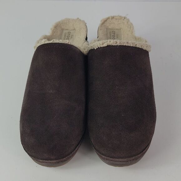 Crocs Sarah Brown Suede Leather Women's Clogs - Picture 11 of 15